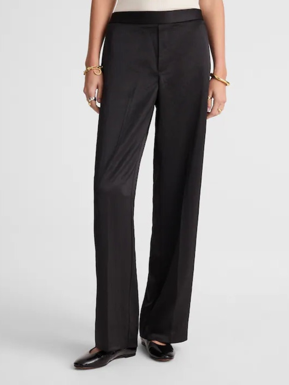 Madewell NWT The Easy Pull-On Pant in Black Satin Sz XS